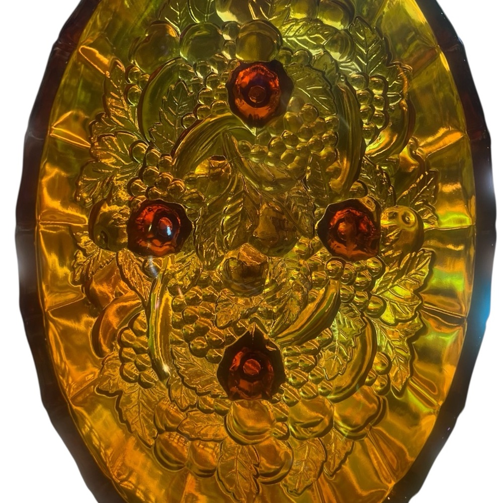 Vintage Indiana Glass Large
Amber Harvest Fruit Carnival
Glass Oval Footed Bowl - Picture 5 of 11